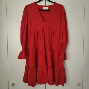 Pomander Place Kenzo Dress Red Crepe Tiered Tuckernuck Medium